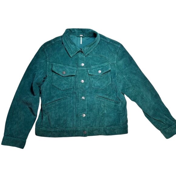 Free People Green Corduroy XL Shacket Jacket Boho Western Country - Picture 1 of 4